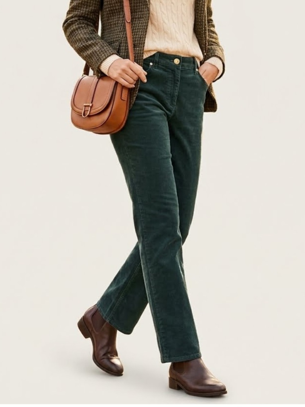 Talbots Classic Teal/Hunter Green Corduroy Straight-Leg Pants 8 Petite Stretch